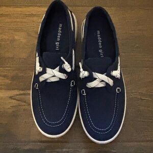 Madden Girl Dark Blue Boat Shoes with White Accents